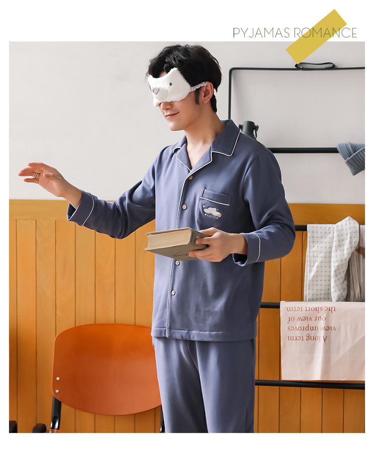 Đồ ngủ dài tay nam cực cotton nam mùa xuân và mùa thu cộng với phân bón XL phần mỏng thanh niên cotton mùa hè phù hợp với dịch vụ nhà đồ bộ thể thao nam