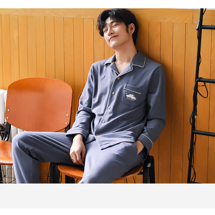 Bộ đồ ngủ đôi nam cực cotton dài tay phiên bản Hàn Quốc mùa xuân và mùa thu mỏng nam nữ có thể mặc bên ngoài phù hợp với dịch vụ gia đình mùa hè đồ bộ kiểu
