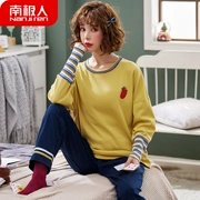 Bộ đồ ngủ nữ ở Nam Cực mùa thu cotton dài tay hai mảnh phù hợp với mùa xuân và mùa thu Hàn Quốc của phần mỏng mỏng có thể được mặc bên ngoài dịch vụ gia đình