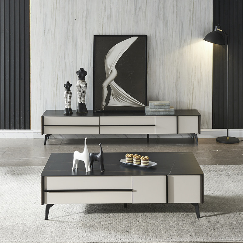 Slate coffee table TV cabinet combination Italian gray light luxury simple living room sofa marble complete furniture set