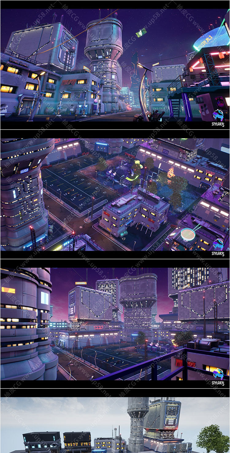 Unreal Engine模块化风格化赛博朋克街道环境资产包Modular Stylized Cyberpunk Street