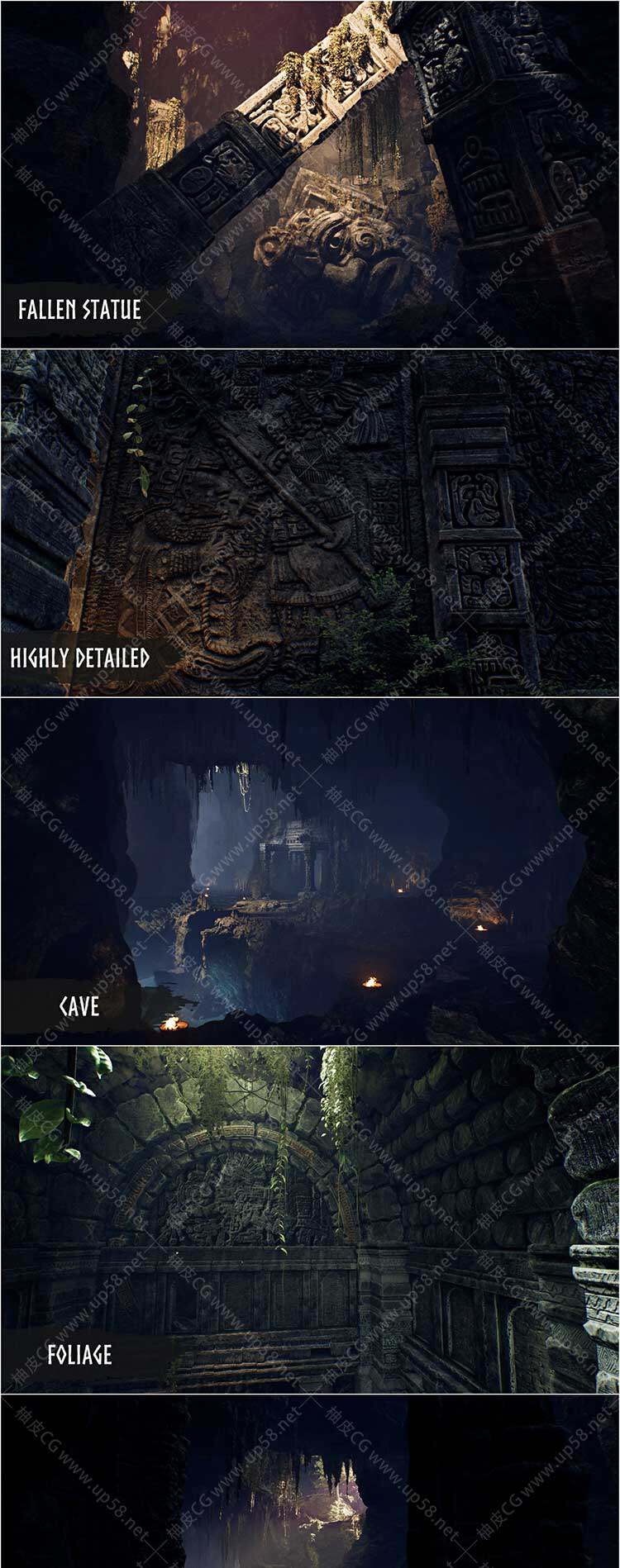 Unreal Engine冒险与地牢关卡游戏开发模块化古代洞穴场景包