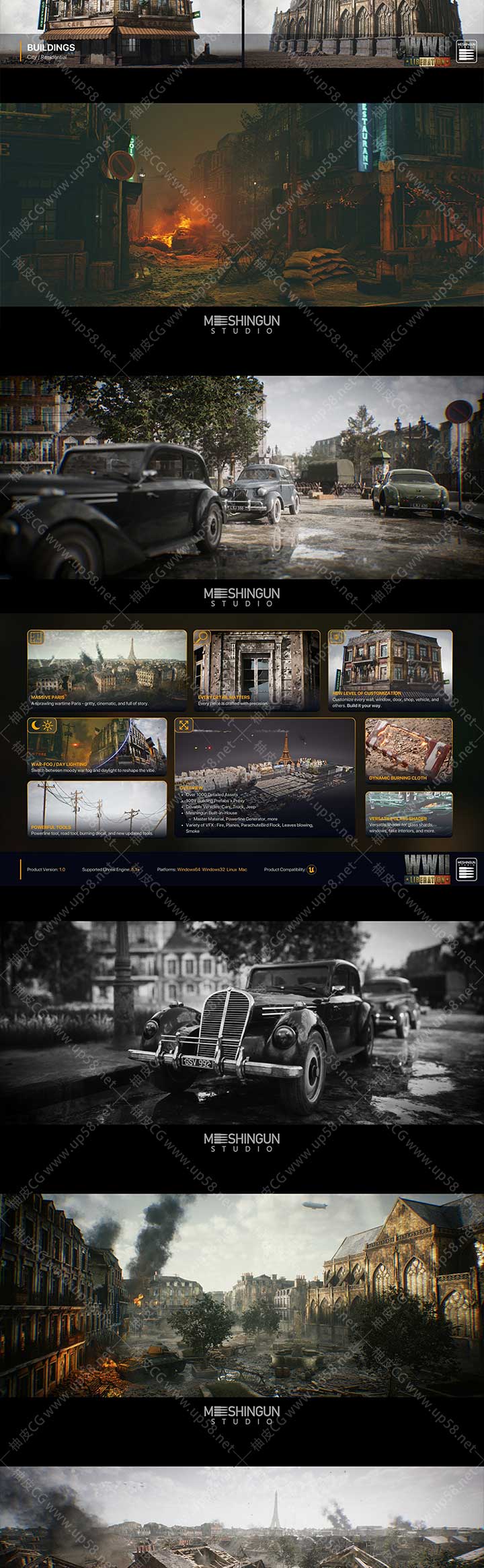 Unreal Engine制作高质量影视游戏二战主题战争环境资产包WWII Liberation