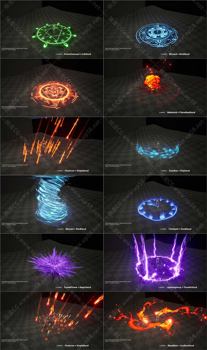 Unreal Engine范围技能与魔法贴花的高质量特效包AOE and Spell Decal VFX