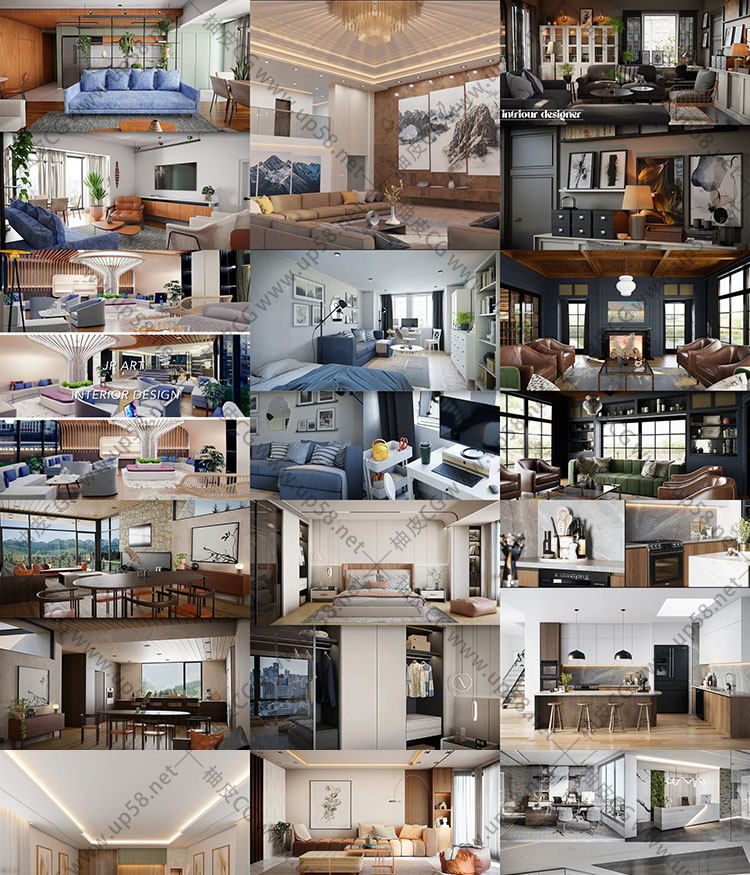 30组Blender现代风格室内装饰3D场景模型合集