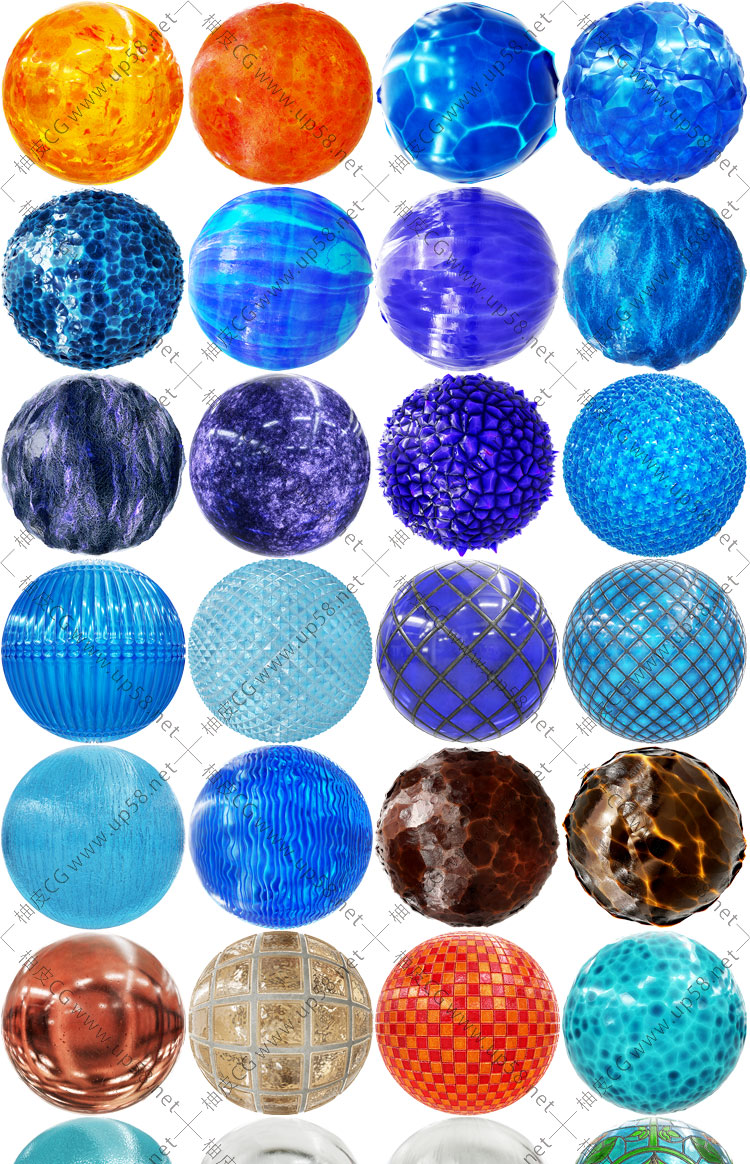 3DSMAX / VRay钻石水晶玻璃琥珀100种材质球预设素材库