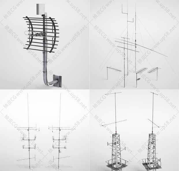 C4D / 3DSMAX / VRay工业建筑电杆天线加油站电力设备3D模型