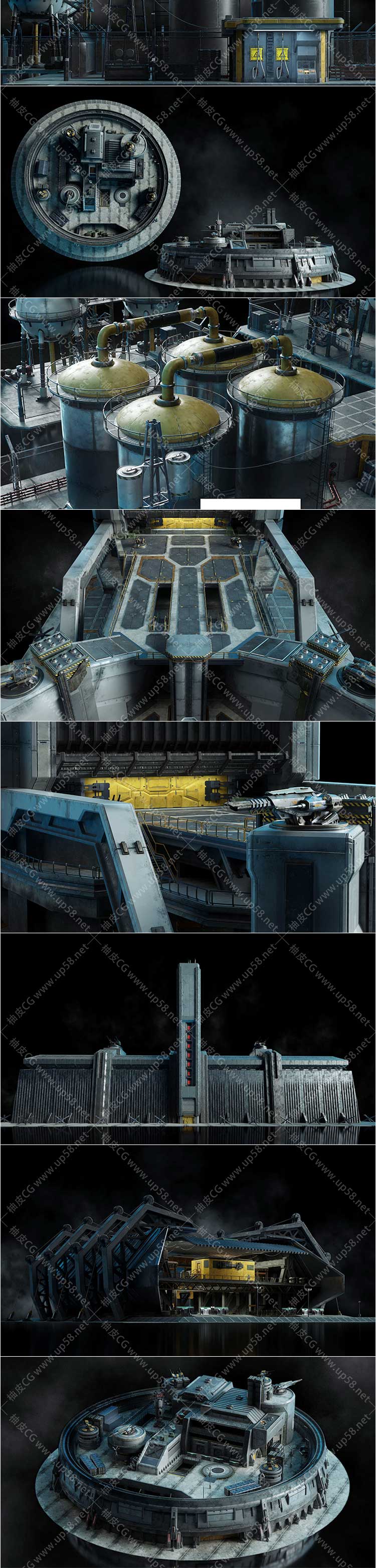 3DMAX Maya C4D Blender UE Unity Houdini未来战争武器路障防御设施3D模型kitbash3D