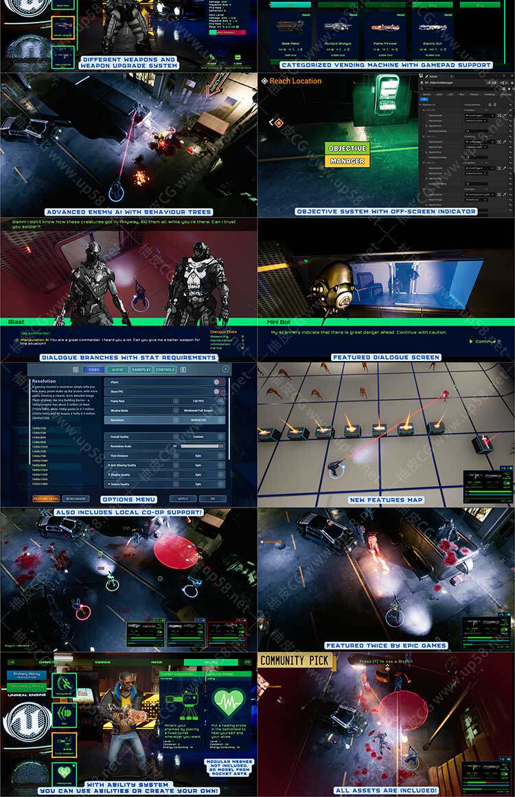 Unreal Engine单机与本地多人全支持射击模板Defender Top Down Shooter+中文字幕教程