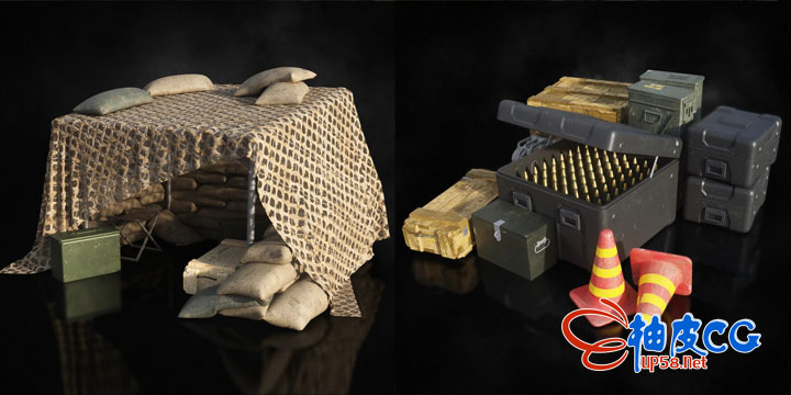 军事战争前线掩体建筑工事设备3D模型合集