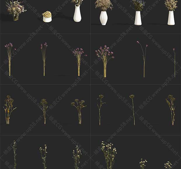 3DSMAX / VRay / Corona室内装饰干花插花花卉植物高品质3D模型素材