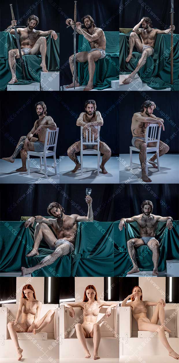 720+张男性女性角色不同坐姿艺术造型高清参考图素材