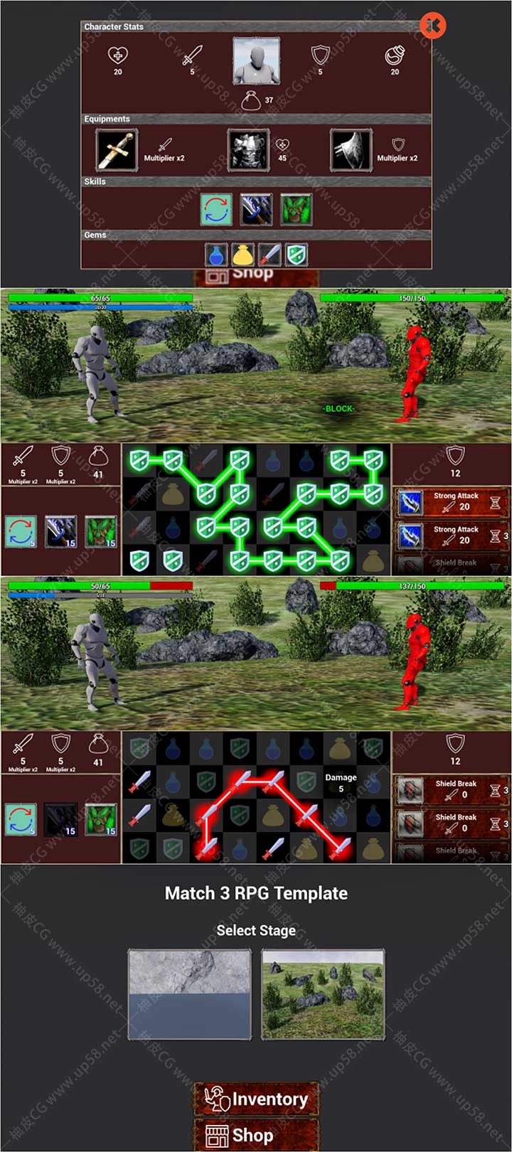 Unreal Engine关卡角色成长战斗系统三消 RPG 完整模板