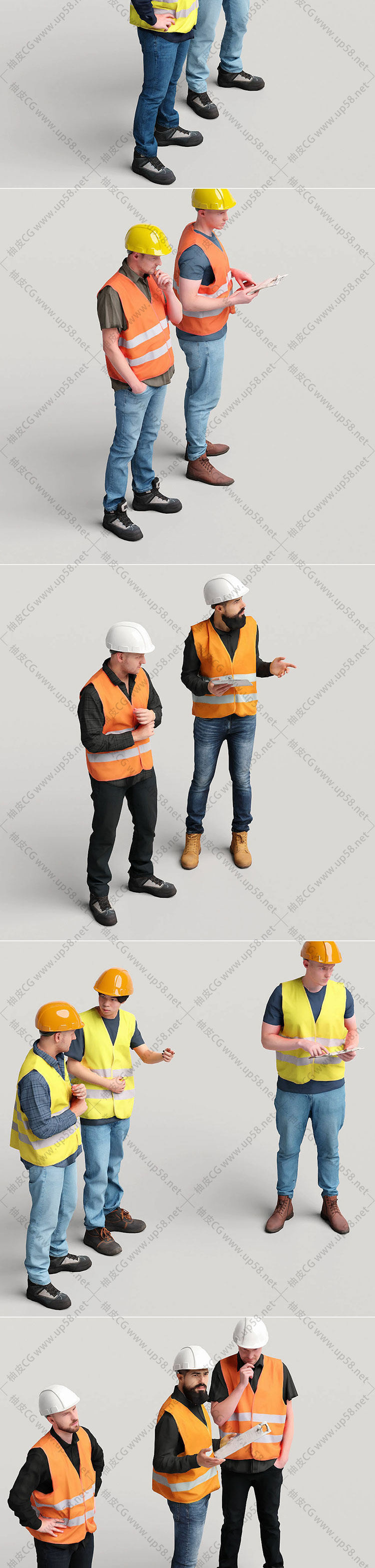 Blender/C4D/3DSMAX/建筑工厂场景设计专用工人建设者3D模型