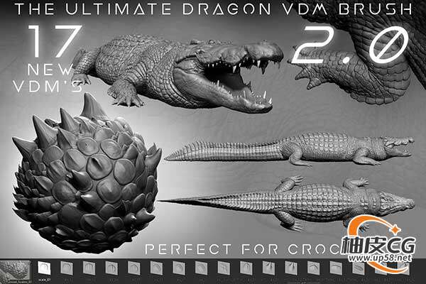 ZBrush数字雕刻模拟真实鳄鱼蜥蜴鳞片终极笔刷+中文字幕视频教程