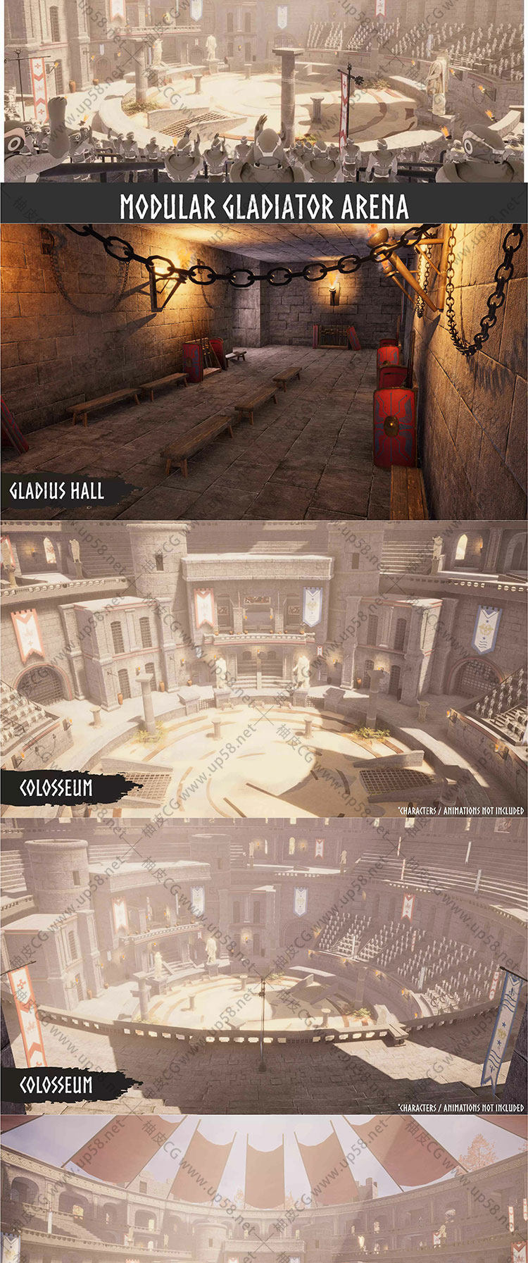 Unreal Engine完全可定制古代角斗士模块化竞技场UE素材