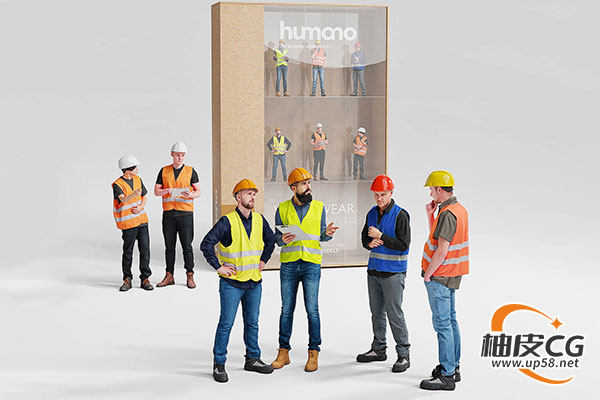 Blender/C4D/3DSMAX/建筑工厂场景设计专用工人建设者3D模型