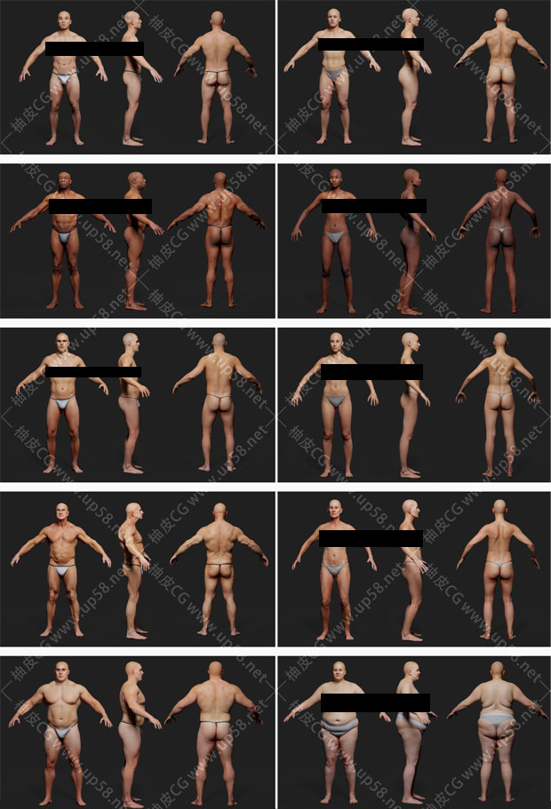 ZBrush / FBX男女角色逼真动画就绪身体扫描3D模型素材包