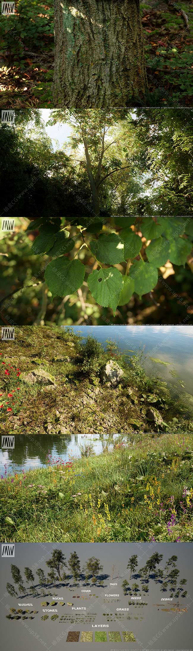 Unreal Engine树木岩石碎片植物完整程序森林插件MV Meadow forest
