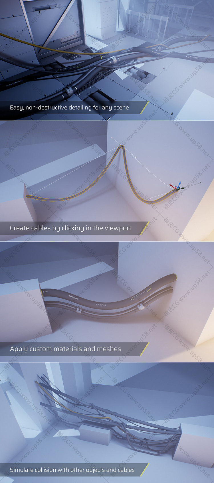 Unreal Engine快速程序化创建可控电缆与管线工具Procedural Cable Tool
