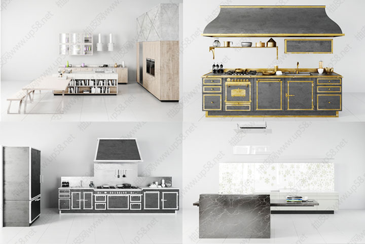 室内装饰设计 3dmax厨房橱柜器皿餐具高品质VRay精细3D模型包