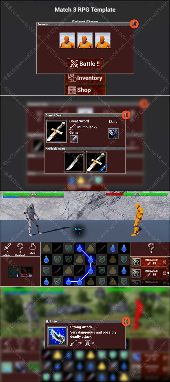 Unreal Engine关卡角色成长战斗系统三消 RPG 完整模板