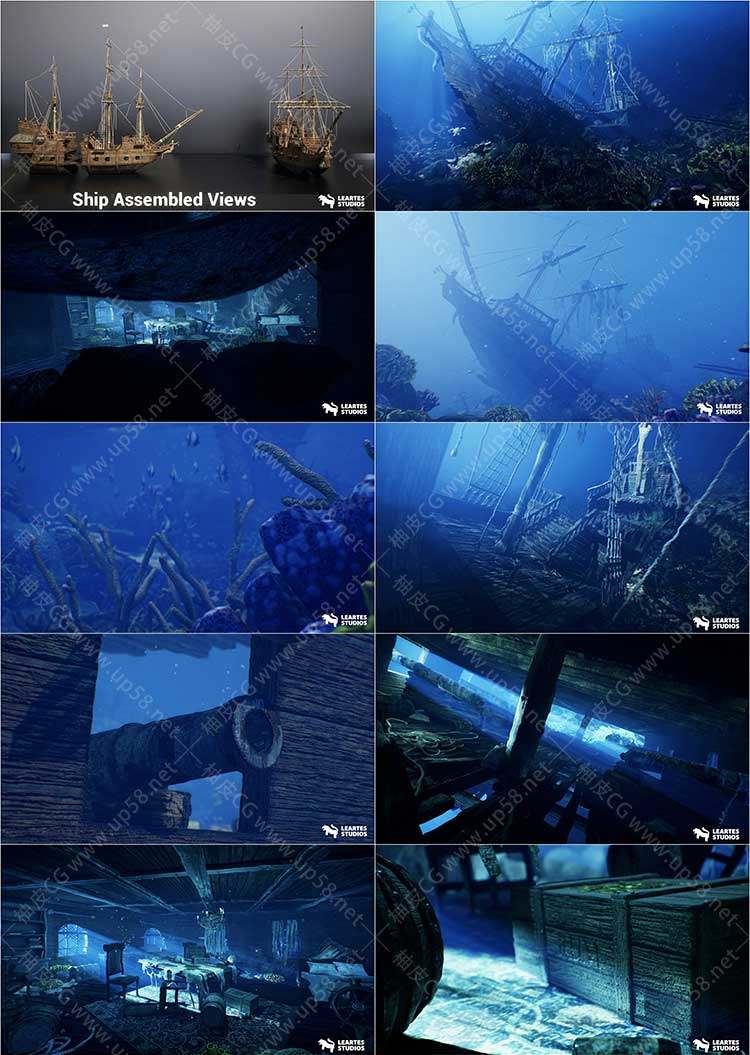 Unreal Engine游戏虚拟场景水下沉船环境素材