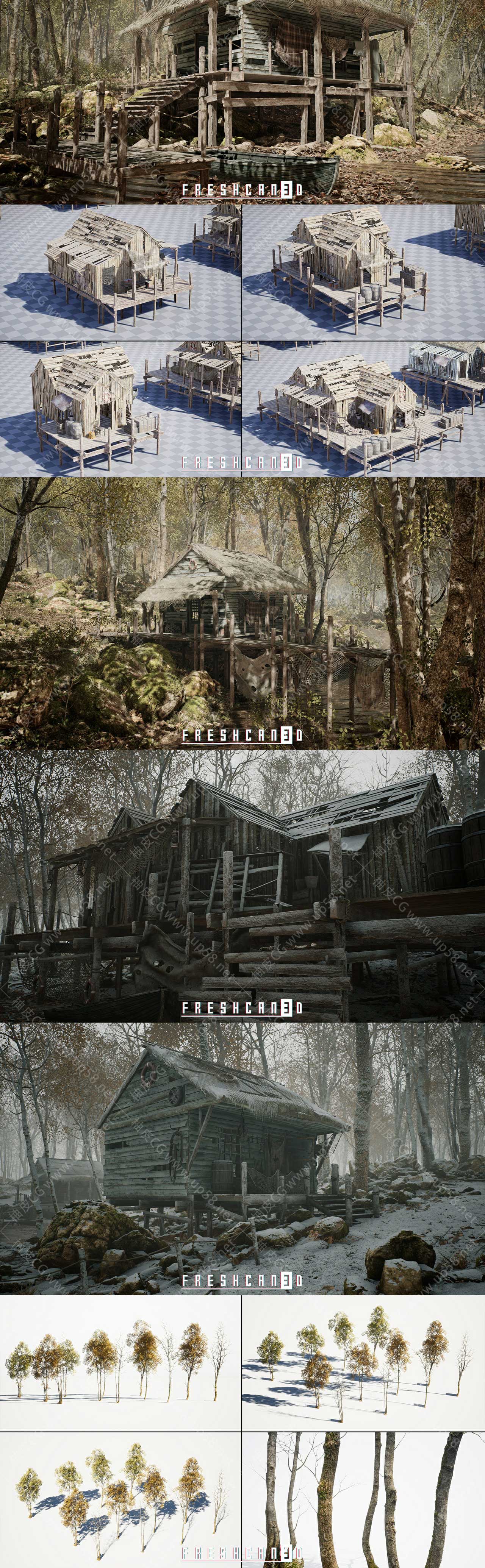 Unreal Engine生存森林环境原小屋捆绑包UE素材