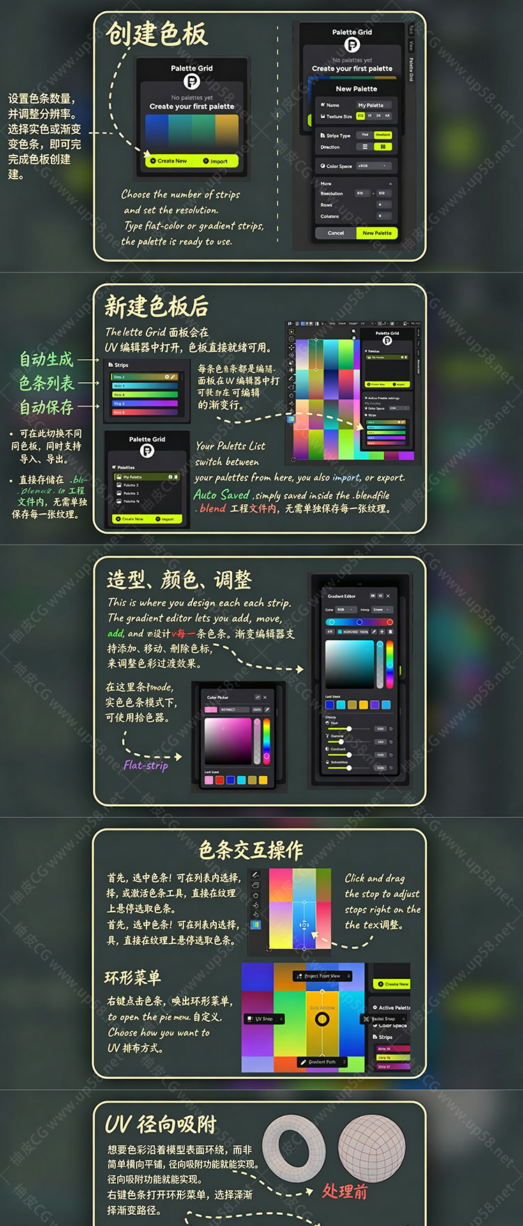 [汉化版]Blender快速渐变贴图与实时调色插件Palettegrid 1.3