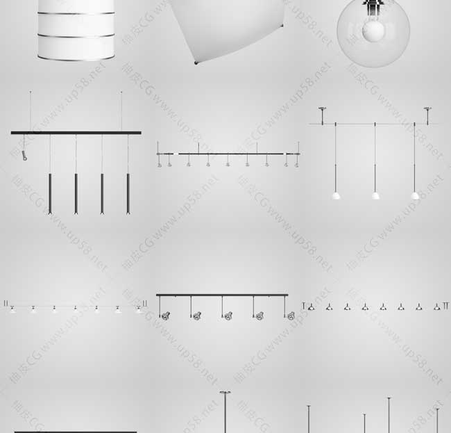 3DSMAX / C4D / VRay现代室内吊灯落地灯艺术造型灯具3D模型素材