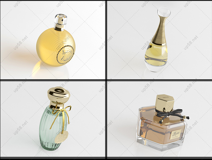 25个著名品牌香水瓶C4D精细3D模型 VRay渲染效果