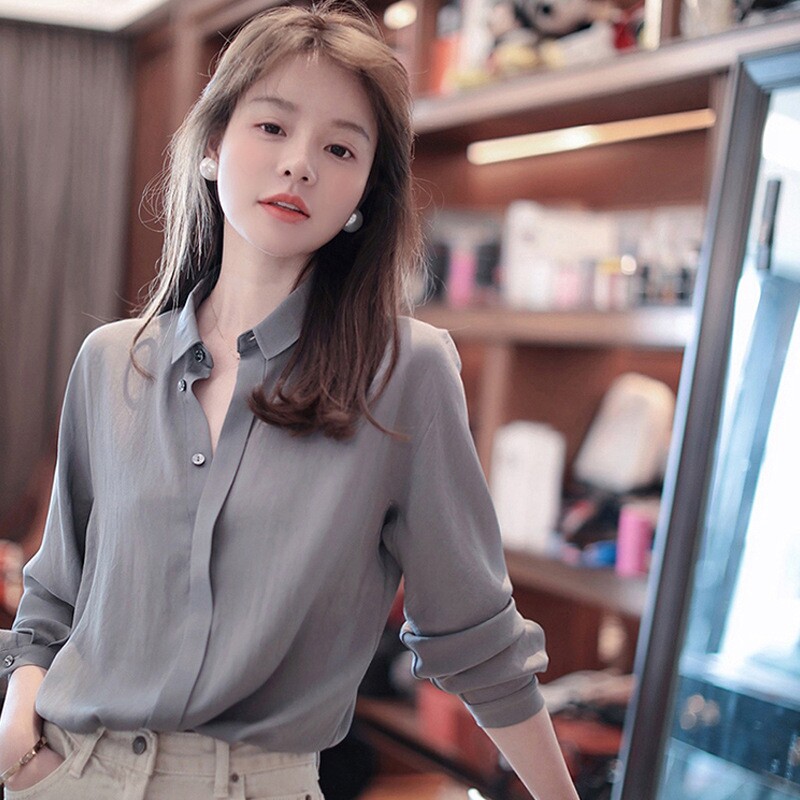 Europe 2022 Fall new shirt women's casual versatile long sleeves lapels niche shirt temperament professional tops