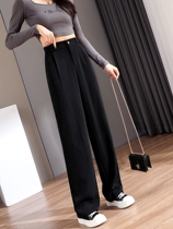European Station Black Straight Drum Western Dress Pants Woman Spring Summer New High Waist Pituality Loose With Slim and Broad Leg Pants