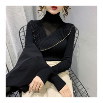 European station high collar lace bottoming shirt for women spring and autumn new style pullover slim long-sleeved sweater sweater top