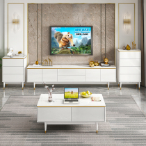 Bright light rock plate TV cabinet Living room Small family Type 2021 New white tea table Composition plus High and long lockers