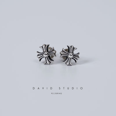 David Studio 925 sterling silver cross-patterned small distressed earring stud pendants, unisplechase