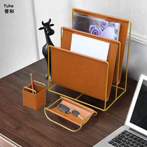 Desktop data storage rack leather art multi-layer Book magazine rack newspaper rack metal floor storage iron frame