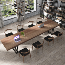  loft Simple industrial style long solid wood conference negotiation training office studio computer long table and chair combination