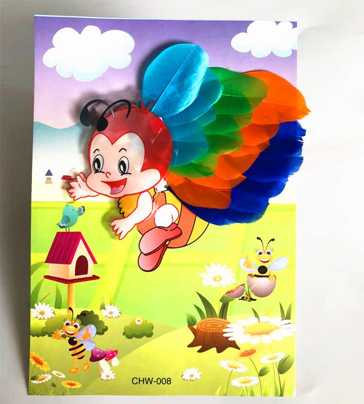 DIY làm bằng tay lông chim đồ chơi sáng tạo dán tay động vật dán dán làm bằng tay làm đồ dùng mầm non
