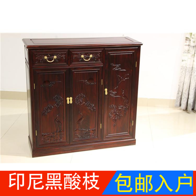Indonesia black acid branch shoe cabinet Dongyang mahogany furniture Chinese-style storage cabinet broad-leaved yellow sandalwood high 108 carved shoe cabinet