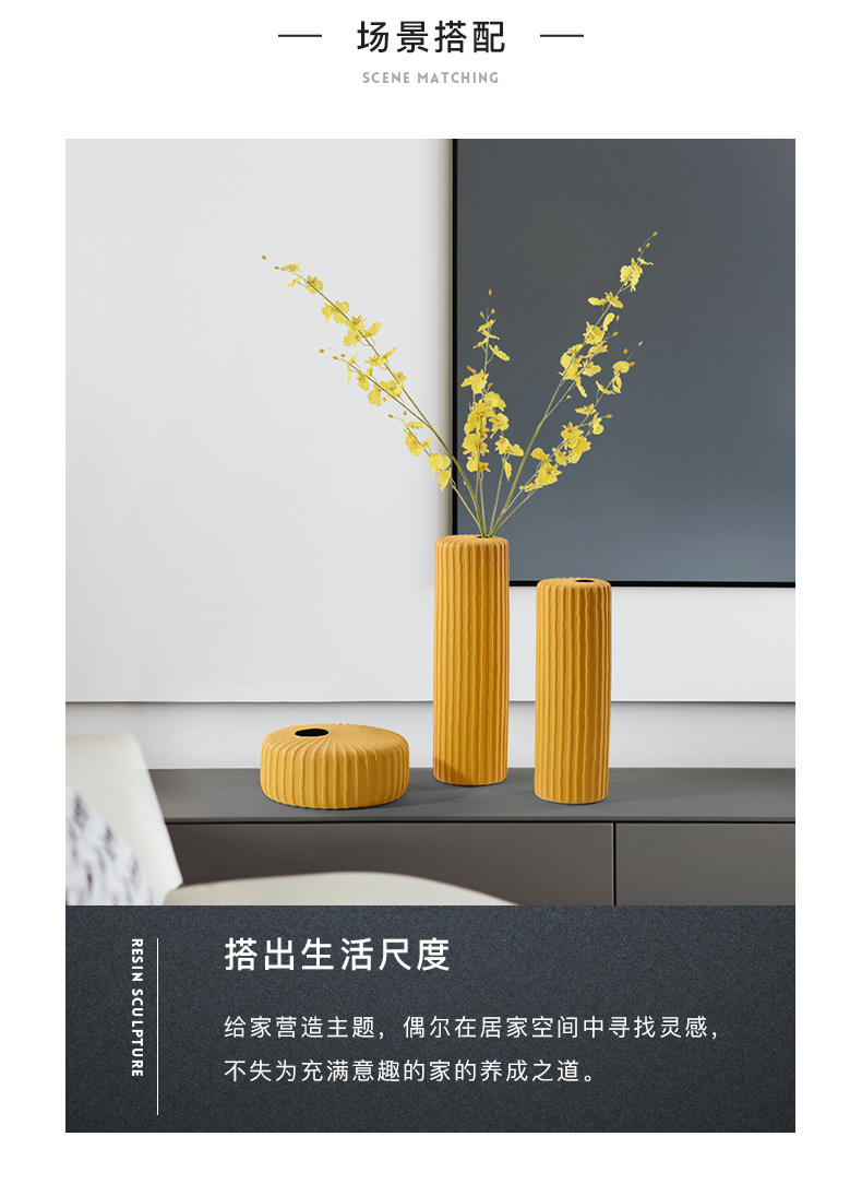 Yellow flower implement three - piece of new Chinese style in vase ceramics handicraft creative home sitting room ark, indoor decoration