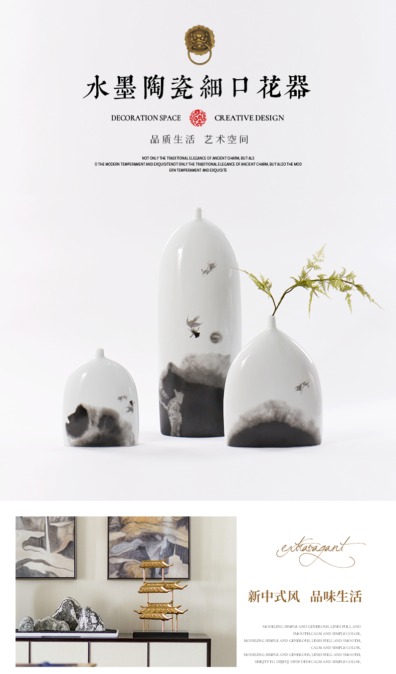 Modern Chinese zen landscape ceramic pot furnishing articles example room feel porch ark, fine expressions using vases, flower decoration