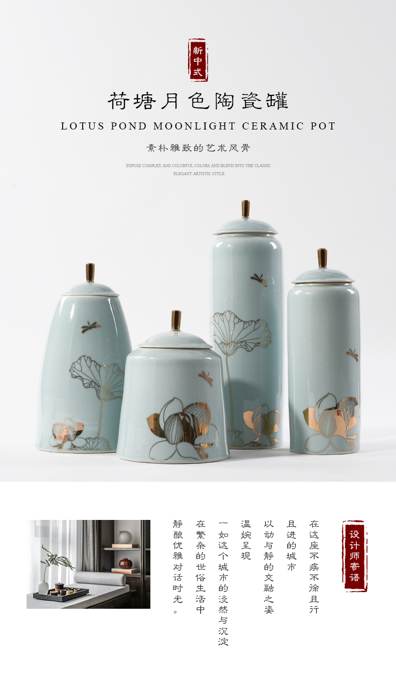 New Chinese style tank cyan porcelain lotus leaf in home furnishing articles sample room tea house sitting room porch window decorations