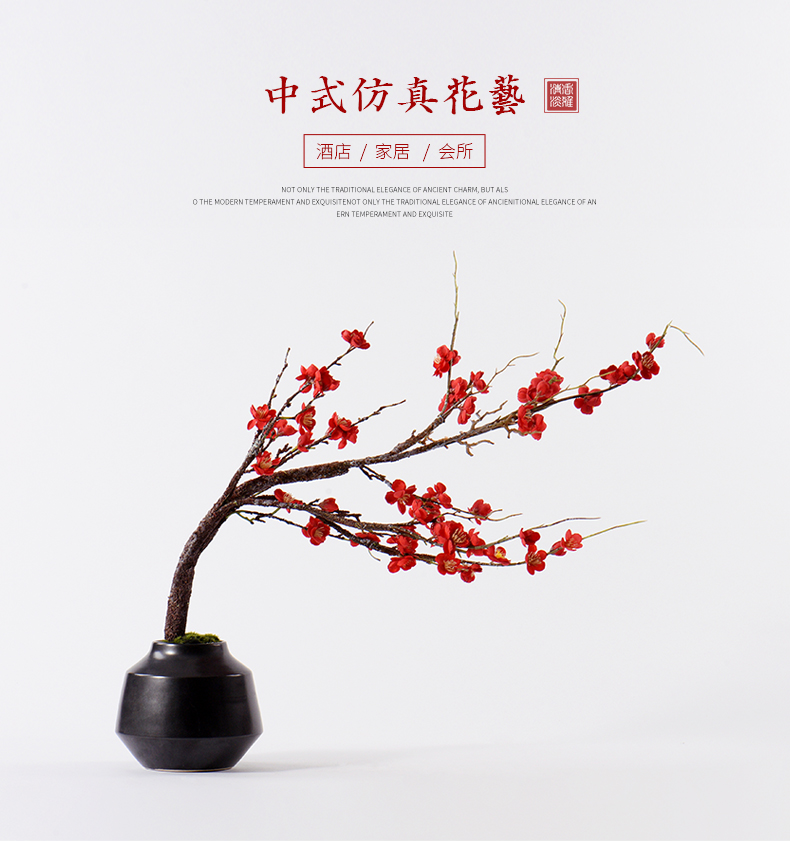 New Chinese style simulation red name plum green plant bonsai flower art feel of the sitting room porch ark side ceramic flower decorations