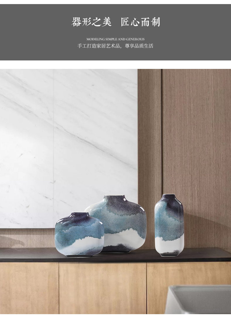 Modern Chinese ceramics from three color restoring ancient ways is placed between Japanese example indoor flower vases, flower implement soft decoration