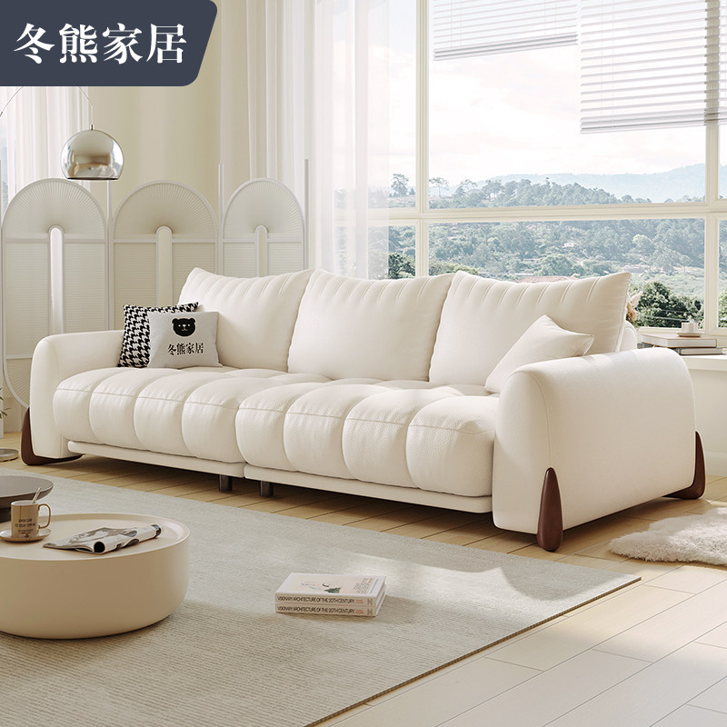 Winter Bear Small Meow Beasts Sofa Head Layer Cow Leather Genuine Leather Piano Key Face-style Cream Wind Minima White Leather Sofa-Taobao