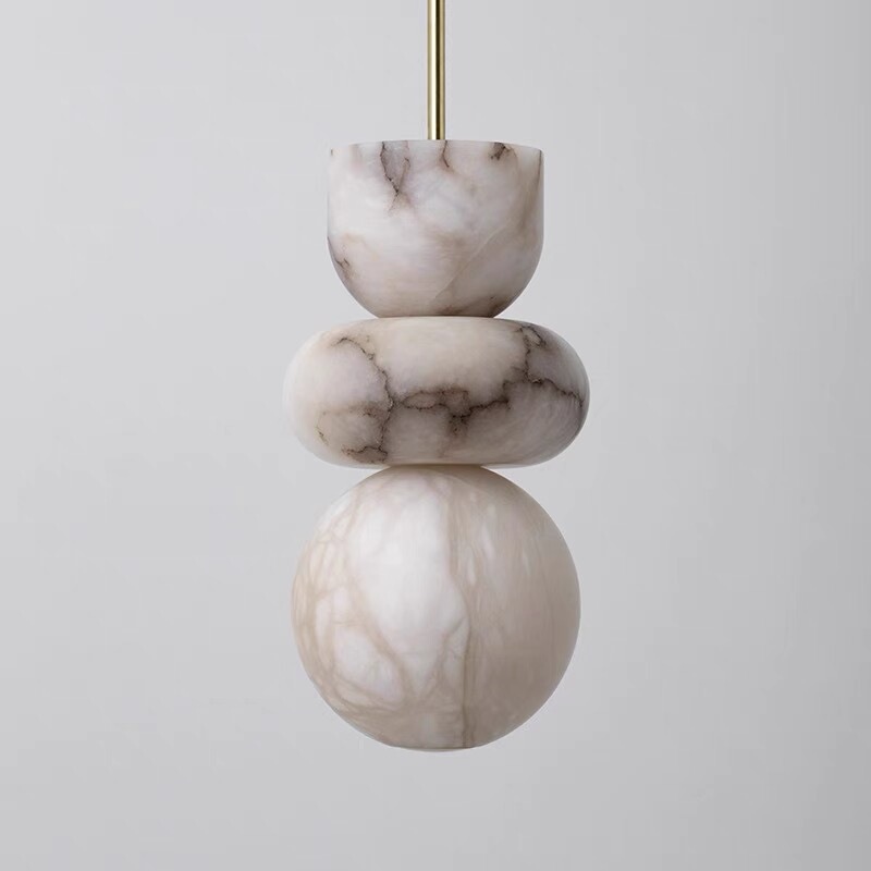 New Chinese-Style Spanish Imported Natural Marble Single-Head Chandelier for Restaurant Bar Counter, Tv Background Wall, Bedroom Bedside