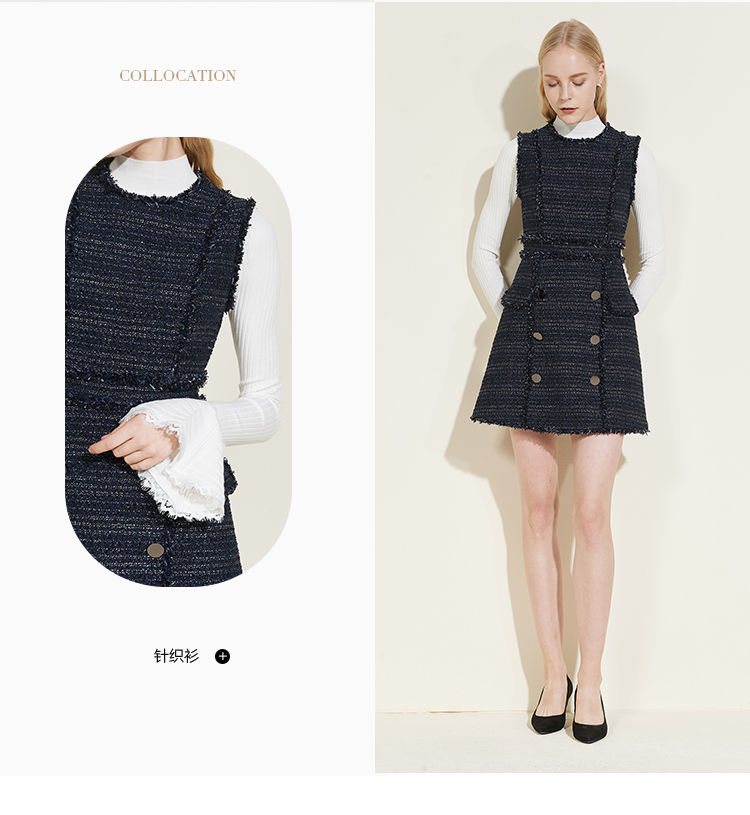 CAROLINE / Caroline 2018 mùa đông mới khâu thô viền váy retro nhỏ ECR8DB09 đầm đỏ dự tiệc
