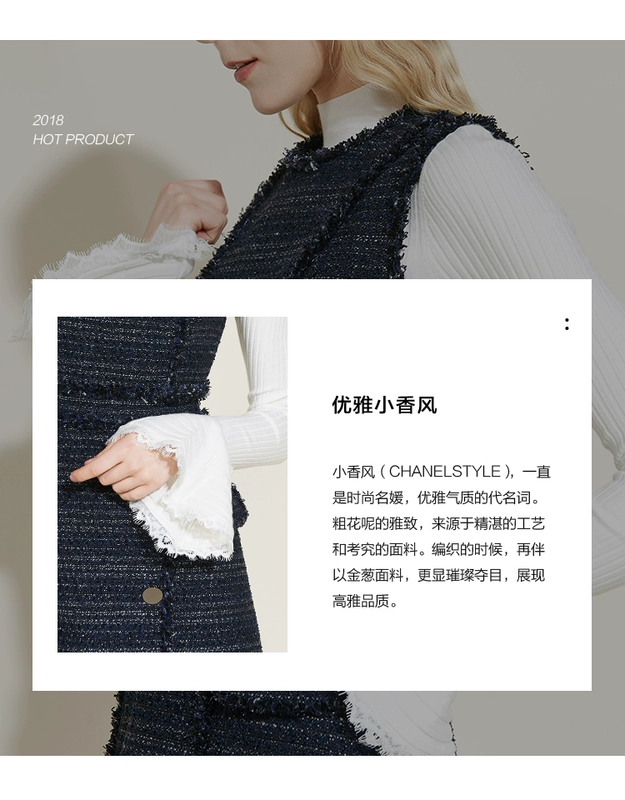 CAROLINE / Caroline 2018 mùa đông mới khâu thô viền váy retro nhỏ ECR8DB09