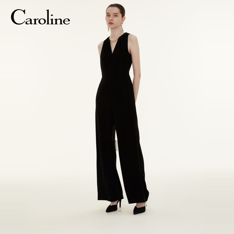 Caroline Shopping Mall's Same Style Summer New V-Neck Sleeveless Wide-Leg Jumpsuit P625401B